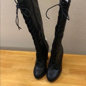 Black lace up tall  boots